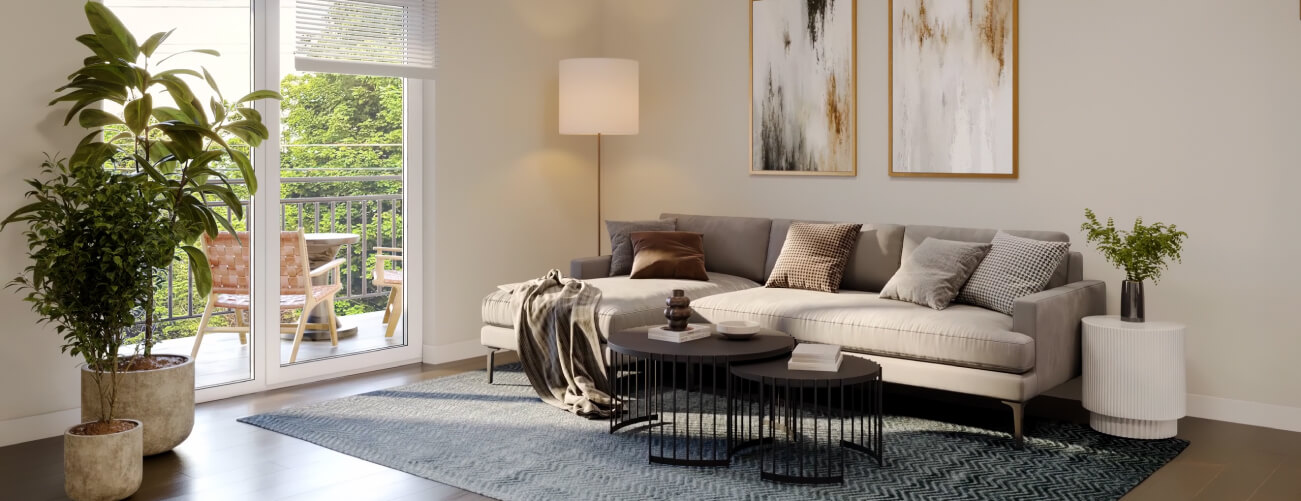 Apartment living room at Farmington Hills